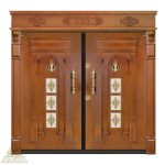 درب ضد سرقت سارای دو لنگه شیشه خور قهوه ای