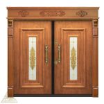 درب ضد سرقت دو لنگه قهوه ای شیشه خور