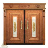 درب ضد سرقت دو لنگه قهوه ای شیشه خور